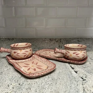 Temptations By Tara Old World Muster Suppentasse Sandwich Tablett Teller Rosa 2er Set - Bild 1 von 12