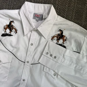 Camisa Ely Cattleman Para Hombres L Blanca Perla Occidental A Presión Vaquero Caballo Jinete Bordado - Imagen 1 de 21