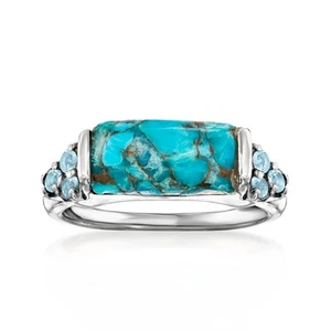 Ross-Simons Turquoise and .10 ct. t.w. Sky Blue Topaz Ring in Sterling Silver - Picture 1 of 5
