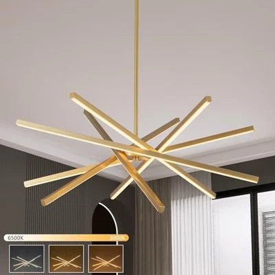 Modern Chandelier Light Fixtures - LED 6-Lights Dining Room Linear Gold - Image 1 of 4