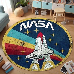 NASA Round Rug, Space-Themed Decor, Modern Kids Room Rug Designs - Picture 1 of 12