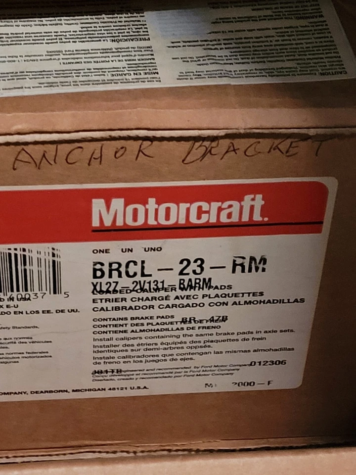 Pinza de freno de disco cargada Motorcraft BRCL-23-RM Ranger, Mazda B2000 Foto 1 de 1