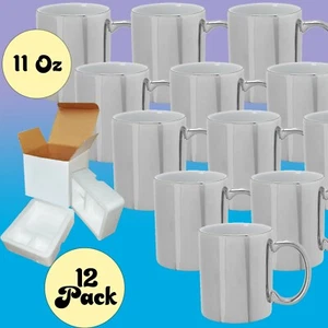 12 tazas de café de sublimación en blanco plata metálica de 11 OZ + cajas de soporte de espuma - Imagen 1 de 4
