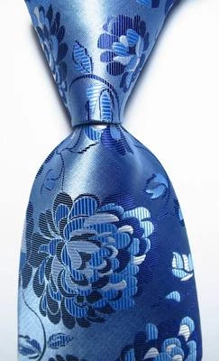 New Classic Floral Light Blue White JACQUARD WOVEN 100% Silk Men's Tie Necktie - Image 1 of 2