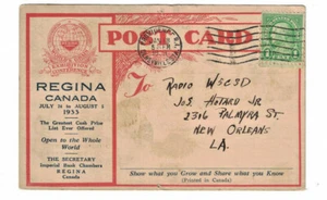 Jan 7 1933 Amateurfunk QSL-Karte Regina Kanada Weltgetreideausstellung Konferenz - Bild 1 von 2