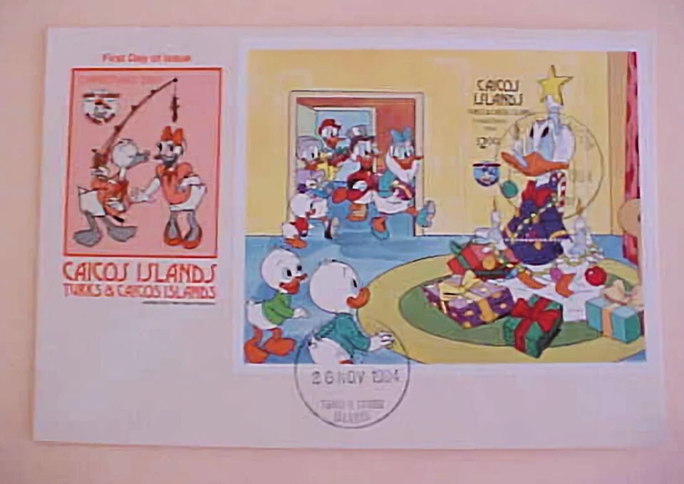 CAICOS ISLANDS  FDC DISNEY  DUCKS CHRISTMAS GIFTS  CACHET UNADDRESSED - Image 1 of 1