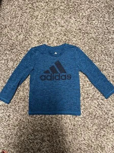 Boys Adidas Long Sleeve Climalite Soccer Ball Shirt, Blue, Size 4 - Picture 1 of 3