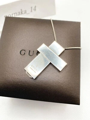 Near MINT GUCCI Sterling Silver Cross plate separate Cross chain Necklace W/ Box - Image 1 of 4