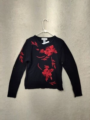 Женский свитер Cathy Daniels средний размер черный цветочный 100% акрил обычный пуловер - Изображение 1 из 4