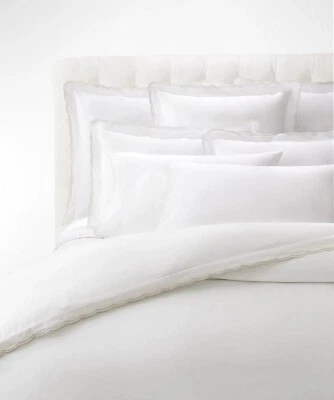 Ralph Lauren Malin Scallop Organic Cotton White Silver King Flat Sheet $315 NEW - Image 1 of 4