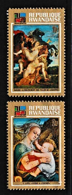 Juego de 2 sellos "PINTURAS DE PINACOTECA" Ruanda 1973 Foto 1 de 2