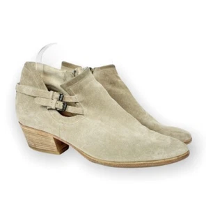 Aquatalia Taupe Suede Ankle Booties Boots Buckle Detail Womans Size 9.5 - Picture 1 of 9
