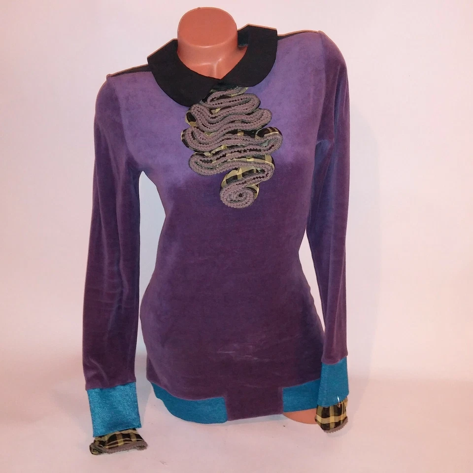 Blusa túnica feminina Nuvula roxa média xadrez veludo manga longa - Imagem 1 de 4