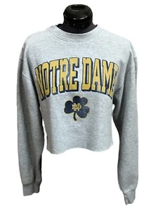 Vintage Notre Dame Custom Cropped Gray Sweatshirt Y2K Womens XS Oversized - Picture 1 of 4