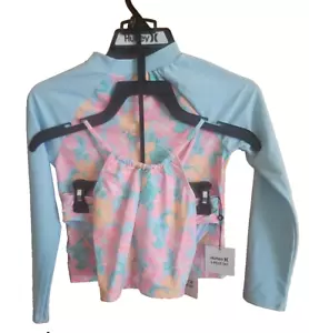 Hurley Girls UPF Rashguard Bikini Top & Bottoms 3PC Swim Set Blue/Pink SZ 8 NWT - Picture 1 of 9