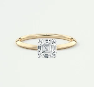 2/3 Ct Asscher E/VVS Lab Created Grown Diamond Engagement Ring 14K Yellow Gold - Picture 1 of 1