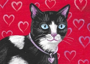IMPRESIÓN ACEO DE PINTURA RYTA VALENTINES DÍA ESMOQUIN NEGRO CORAZÓN DE GATO ❤️ Arte Popular 🙂 - Imagen 1 de 1