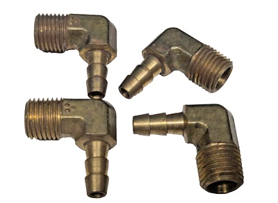 Lot of (4) New Brass Hose Barb Elbow 1/4" Barb, 1/4" NPT Thread - Image 1 of 4