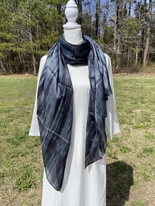 100% Pure Mulberry Silk Scarf, Long Real silk Shawl, No Fringe, Black Mixed - Picture 1 of 5