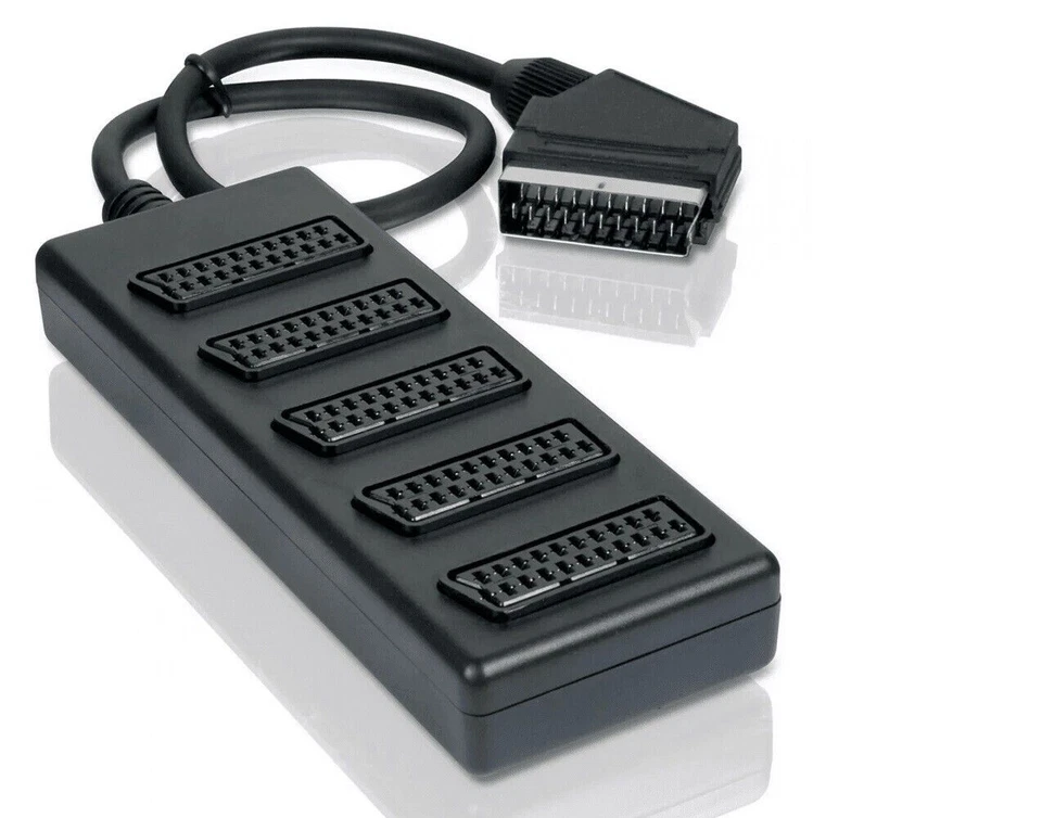 5 Way Scart Splitter Box Video Cable Adapter Connects 5 Devices to 1 TV DVD VHS - Image 1 of 1