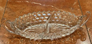Fostoria American OBLONG DIVIDED RELISH DISH GONDOLA BOAT Bowl HANDLES Vintage - Picture 1 of 7