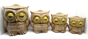 1982 Sittre Vintage Dual Sided Owl Canister Set-4 Pieces - Picture 1 of 23