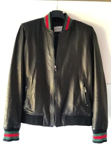 GUCCI Lederjacke Bomberjacke Blouson schwarz Gr.L-M Webstreifen neuwertig ! - Bild 1 von 8