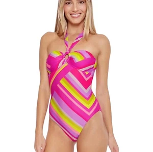 Costume intero Trina Turk donna taglia 4 valzer rosa fascia reggicalze buco della serratura nuovo con etichette - Foto 1 di 11