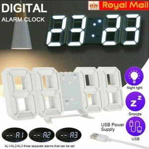 3D LED Digital Table Wall Clock Large Display Alarm Clock Brightness Electronic - Picture 1 of 16