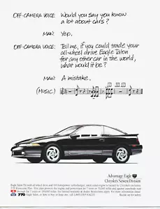 PRINT AD 1990 Jeep AWD Advntage Eagle Talon TSi Music Notes & Script Chrysler - Picture 1 of 3