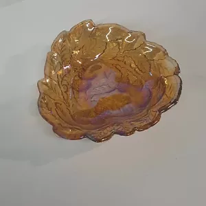 Amber Triangular Blackberry Carnival Glass Candy Dish - Picture 1 of 11