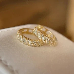 Stunning Round Cut Simulated Diamond Huggie Hoop Earrings 14K Yellow Gold Plated - Picture 1 of 4