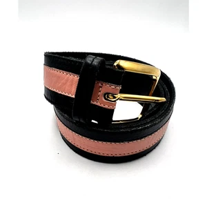 Cinturón Mujer Piel De Torro M/I Alemania Cuero Vaca Rosa y Negro Años 80 De Colección - Imagen 1 de 6