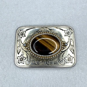 Tigers Eye Western Dress Belt Buckle 1.5 Inch Stone Vtg 80s - Picture 1 of 5