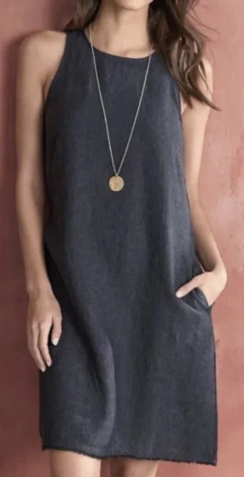 Vestido Granate Hill Para Mujer XL Azul 100% Lino Sin Mangas Bolsillos Cambiantes Informal Foto 1 de 4