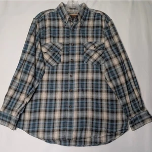 OUTDOOR LIFE- mens plaid button down blue/brown flannel shirt large cabincore - Picture 1 of 6