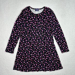 Rugged Bear Girls Dress 12 Black Pink Hearts Floral Long Sleeve Knit Playdress - Picture 1 of 9