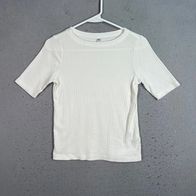 Uniqlo Womens White Ribbed Cotton T-Shirt Size Small 100% Cotton - Image 1 of 4