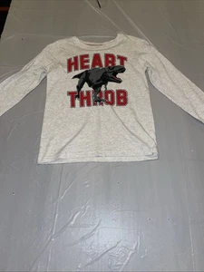 CU4 Carter's Kid Boys 7 Heart Throb Dinosaur Graphic T-Shirt Gray L/S - Picture 1 of 6