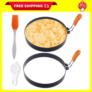 Pancake Ring for Griddle,2 Packs 6 Inch Non-stick Stainless Steel Pancake Rings - Picture 1 of 8
