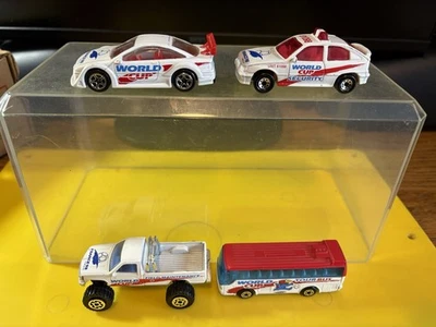 96 Matchbox Ikarus Coach World Cup Tour Bus+Pickup+Opel Calibra+Opel Kadett L-WC - Image 1 of 4
