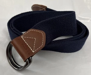 US Polo Assn Herren 36 Navy/Blau Canvas Braun Leder Verstellbar D-Ring Web Gürtel - Bild 1 von 8