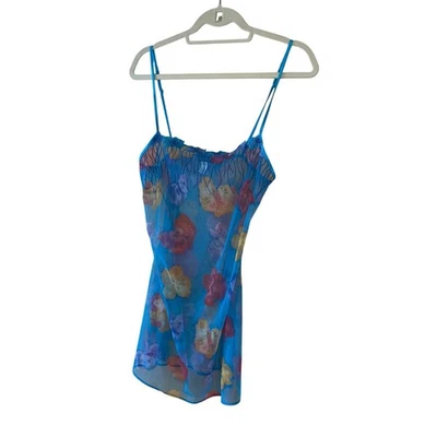Camisón Cosabella Vintage Mujer Talla L Azul Lencería Slip Floral Malla Transparente Foto 1 de 4
