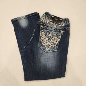Miss Me Women 30 Easy Capri JE8005EP Dark Blue Jeans Embellished Lace Sequin - Picture 1 of 18