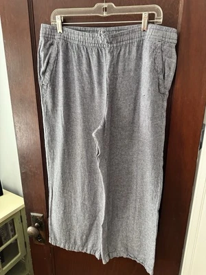 Pantalones para mujer Old Navy cintura alta pierna ancha mezcla de lino L azul tobillo Foto 1 de 3