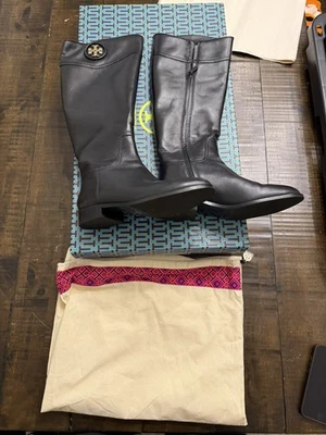 Botas de montar Tory Burch Ashlynn altas de cuero negro talla 9,5 muy buen estado Foto 1 de 4