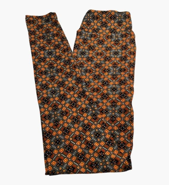Leggings LuLaRoe OS tamanho único xadrez laranja colorida RETRO cintura elástica diamante - Imagem 1 de 4
