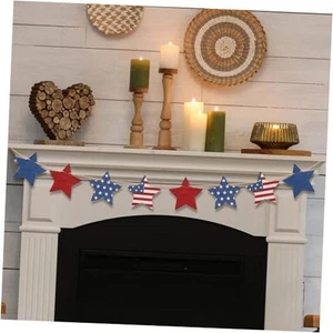 4th of July Patriotic Garland Decorations, Rustic Wooden Red White and Star - Picture 1 of 7