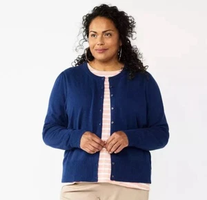 Karen Scott Plus Size Cardigan Navy Blue SZ-3X Button Down Crew Neck Long Sleeve - Picture 1 of 1