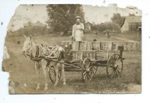 RPPC Postcard VESTABURG to WEBBERVILLE MI milk can horse wagon Barrels of Butter - Picture 1 of 2